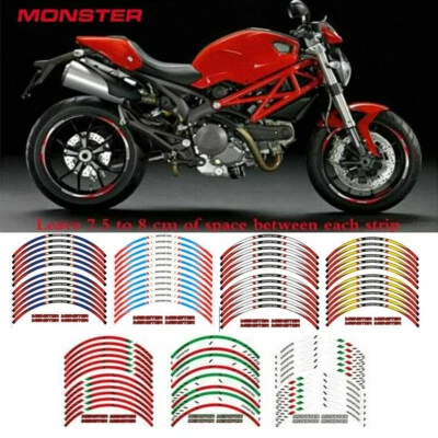 For DUCATI MONSTER 695 696 795 796 1100 1100S 797 821 Rim Wheel Stripes Decal  - Image 1 of 4