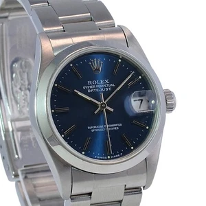 ROLEX DATEJUST MID-SIZE UNISEX WATCH BLUE INDEX DIAL SMOOTH STEEL OYSTER 68240 - Picture 1 of 10