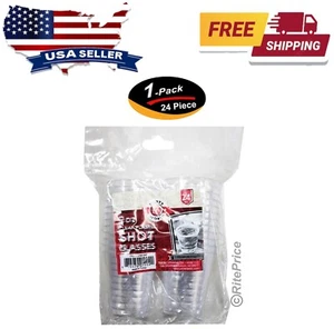 24 PCS Clear Shot Glasses 2oz Plastic Disposable Cups Wine Party Catering Bar - Picture 1 of 12