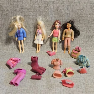 3.5" Polly Pockets Lot Of 4 Dolls 6+  Outfits Skirts Pants Tops Purses Clothing - Picture 1 of 8
