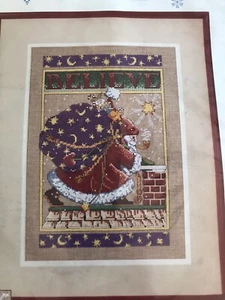 "BELIEVE" MARY ENGELBREIT'S SANTA Rohleinen gezählt Kreuzstich Set ABMESSUNGEN - Bild 1 von 13