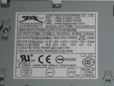 Lead Year / Tiger Power ATX Netzteil - 250 W - Modell TG10-0250-01 - Bild 1 von 2