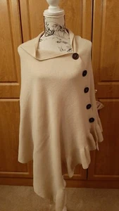 Fabulous Beige Knitted Shawl/Wrap With Buttons And Frill Edge - Picture 1 of 9
