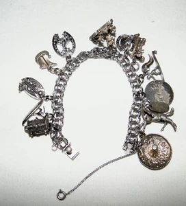 Vintage A.R. PULSERA PLATA ESTERLINA~9 DIJES~7" Largo~Italia~México~Estados Unidos - Imagen 1 de 16