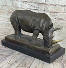 Hot Cast Charging Black Rhino Safari Bronze Marble Statue Bookend Sculpture Art