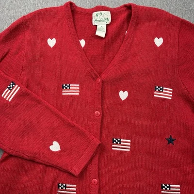 Quacker Factory Cardigan Sweater Womens Medium USA American Flag 4th of July Red - Image 1 of 4