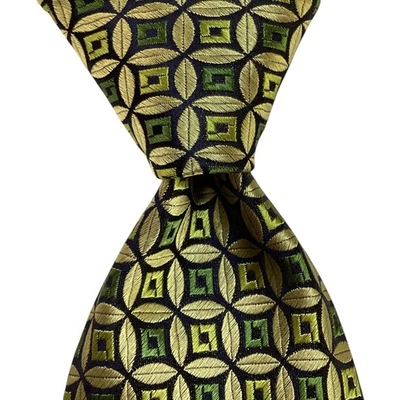 Conjunto de corbata y pañuelo de seda DANIEL JAMES diseñador geométrico verde/azul usado en excelente estado raro Foto 1 de 3