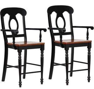 Sunset Trading Black Cherry Selections Arm Wood Barstool in Black (Set of 2) - Picture 1 of 4