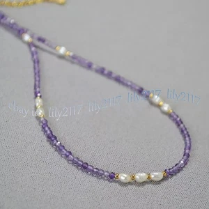Natural Amethyst Faceted Round Gems Beads White Freshwater Pearl Necklace 14-48' - Picture 1 of 8