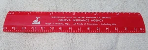 6" ROTES LINEAL VINTAGE WERBUNG KUNSTSTOFF GENF VERSICHERUNGSAGENTUR - Bild 1 von 2