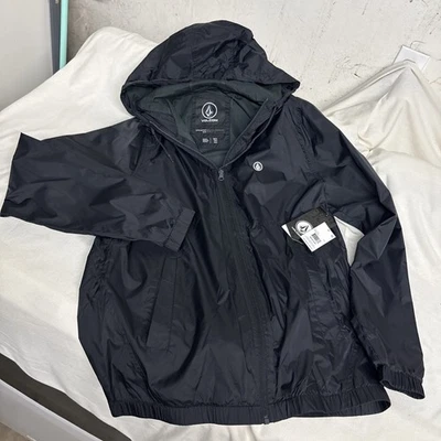 Volcom Men’s Ermont Black Hooded Windbreaker Jacket Size M Lightweight Nylon Zip - Image 1 of 4