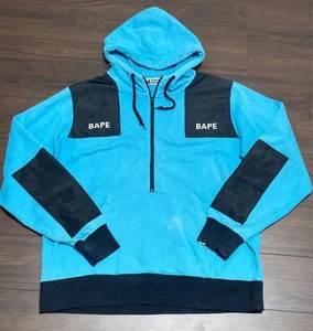 A Bathing Ape Half Zip Pullover Hoodie Blue 2XL 0625BAH03 - Picture 1 of 3