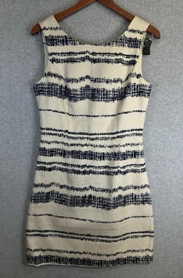 Платье Banana Republic 6 хлопок твидовая полоса оболочка с подкладкой темно-синее кремовое текстурированное - Изображение 1 из 4