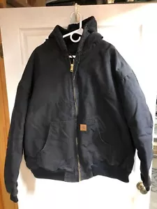 Carhartt J130 BLK Zip Canvas Quilt Lined Black Hooded Jacket Mens 5XL Workwear - Picture 1 of 13