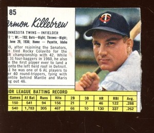 1962 Jello Baseball Card #85 HOFER Harmon Killebrew