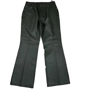 Newport News Jeanology Women Leather Pant Size 12 Green Lined Straight - Picture 1 of 8