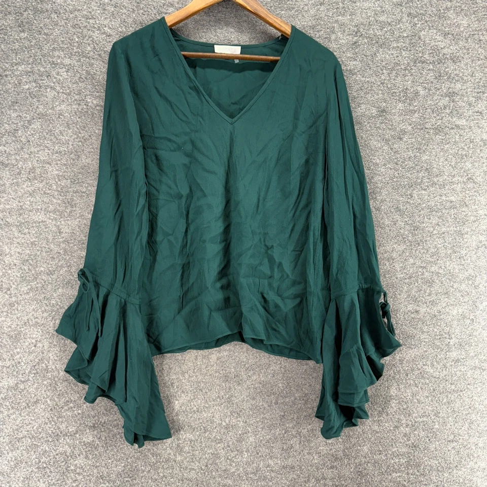 1. Blusa State Mujer S Pequeña Verde Cuello en V Manga Larga Rayón Pullover Informal Foto 1 de 4
