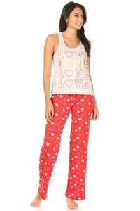 French Affair Summer Pajama Set 2-Piece Size XL Red Hearts Tank Elastic Pant NEW - Picture 1 of 8