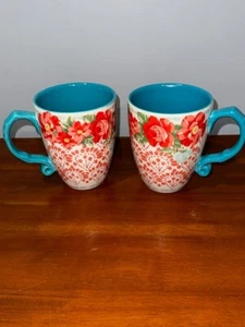2er Set The Pioneer Woman 28 Unzen Jumbo Steinzeug Vintage Blumen Becher Latte Kaffee - Bild 1 von 13