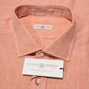Luciano Barbera NWT Woven Casual Button Down Shirt Size 2XL in Orange 100% Linen - Picture 1 of 10