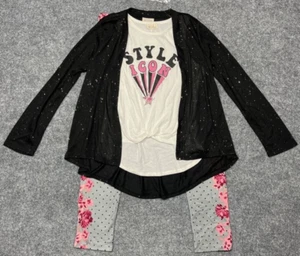 Self Esteem 3 Piece Tank Top Cardigan Pants Set Girls XL White Black Stretch New - Picture 1 of 11