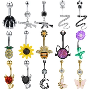 14G CZ Belly Piercings Stainless Steel Navel Rings for Women Belly Button Rings - Picture 1 of 20