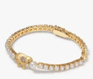 $148  Kate Spade Winter Carnival Elephant Pearl Tennis  Bracelet J1a-3 - Picture 1 of 5