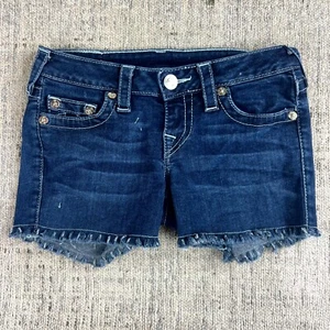 True Religion Cut Off Jeans Shorts Womens Size 26 Blue Denim Low Rise Zip Fly - Foto 1 di 8
