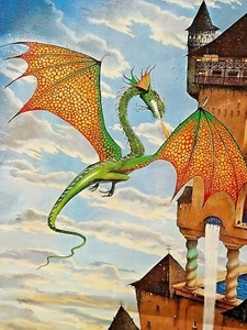 Dragon Castle Fantasy Magical Wizard Art Wall Poster Switzerland 36x24 Vtg 1995 - Picture 1 of 10