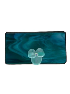 VTG Glass Trinket Box Green Blue White Variegated Copper Trim Flower Signed - Picture 1 of 12