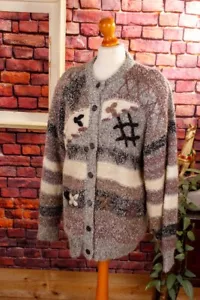 Vintage orig 80er Mohair Strickjacke Cardigan grau Muster extravagant M L - Bild 1 von 6