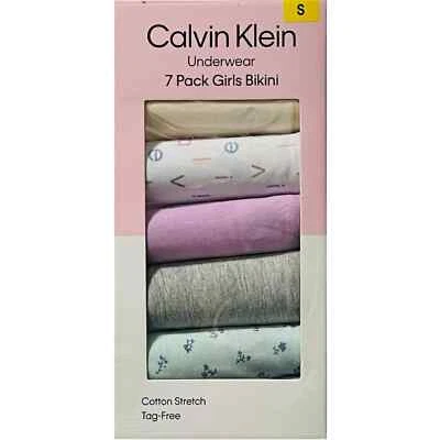 Calvin Klein Girls’ 7-Pack Bikini Underwear Cotton Stretch Size-S - Image 1 of 3