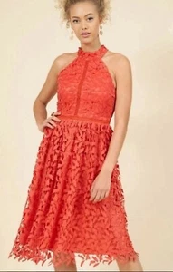 ModCloth Womens Dress 1x 16 18 AU Coral Embroidered Halter A Line Excellent - Picture 1 of 12