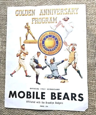 Vintage 1951 Mobile Bears Baseball Golden Anniversary Program Outer Cover Only - Image 1 of 3