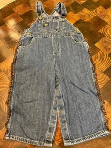 Osh Kosh B'Gosh Blue Denim Jean Overalls with leather fridge 24m 24 months - Picture 1 of 4