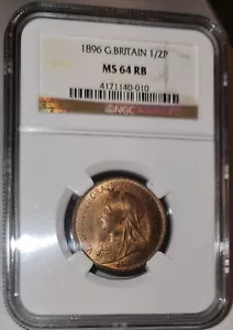 GREAT BRITAIN / 1896 1/2 Half Penny,Victoria - NGC MS64 RB !!! - Picture 1 of 2