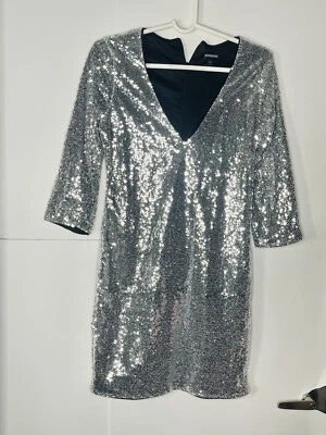 VESTIDO EXPRESS LENTEJUELAS Plateado Forrado Vacaciones Talla Pequeña? Foto 1 de 4