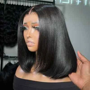 Pelucas de cabello humano Bob liso hueso brasileño HD transparente 13x6 encaje frontal peluca - Imagen 1 de 12