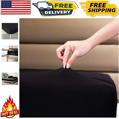 Sábana bajera King de lujo elástica en 4 vías - Tela negra ajustada para máxima comodidad Foto 1 de 4