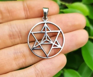 Merkaba Pendant STERLING SILVER 925 Merkabah Star Sacred Geometry Tetrahedron  - Picture 1 of 5