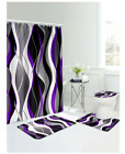 4 Pcs Wave Shower Curtain Sets with Non Slip Rugs Toilet Lid Cover and Bath Matt