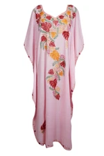 Boho Women's Pink Embellished Maxi Dress Floral Cotton Kimono Caftan Dresses 3XL