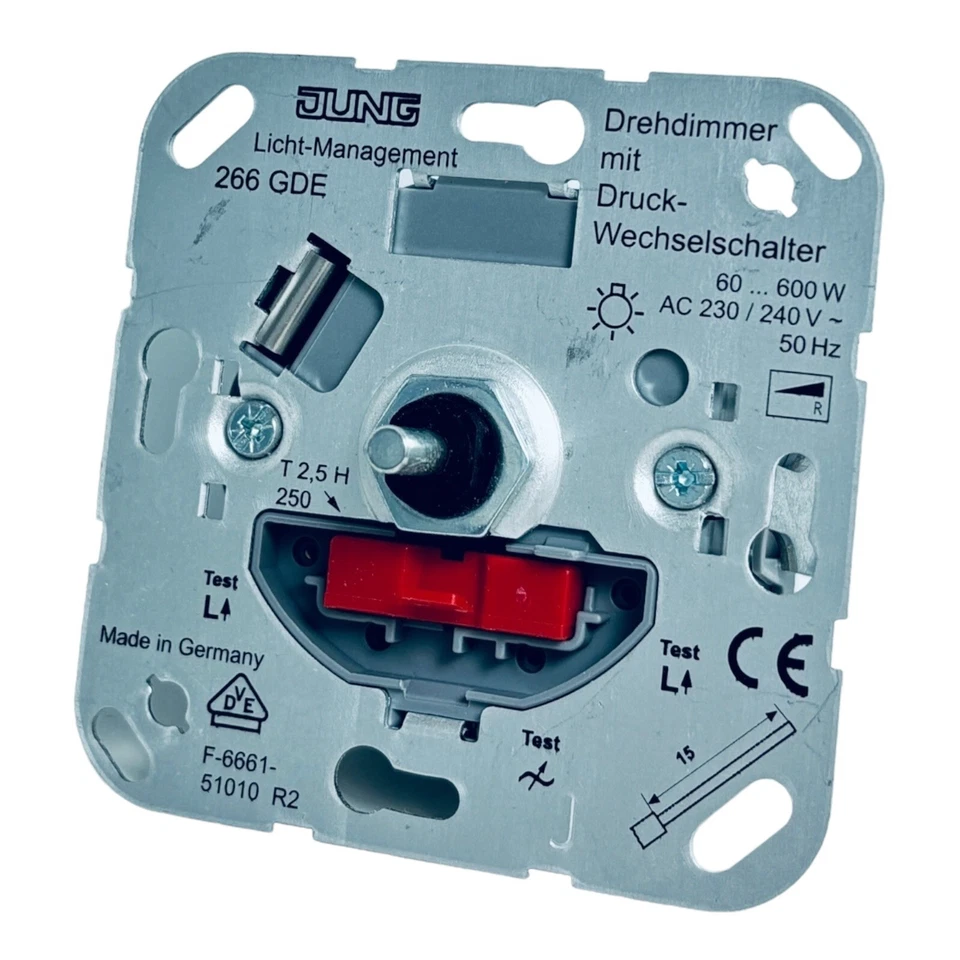 Jung 266 GDE Drehdimmer 60-600W mit Druck-Wechselschalter / 266 G DE / 266GDE - Bild 1 von 3