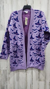 UNIQUE VINTAGE PLUS Size OS Purple Witches Hat Open Cardigan Sweater*Pockets*NWT - Picture 1 of 5