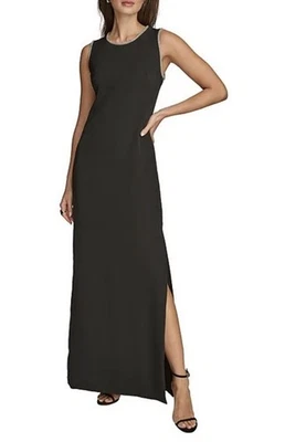 Donna Karen Women Black Maxi Slit Embellished Open Back Gown Dress Size 12 - Image 1 of 4
