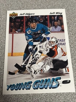 JEFF ODGERS RC 1991-92 UPPER DECK HOCKEY YOUNG GUNS #597 SAN JOSE SHARKS - Image 1 of 2