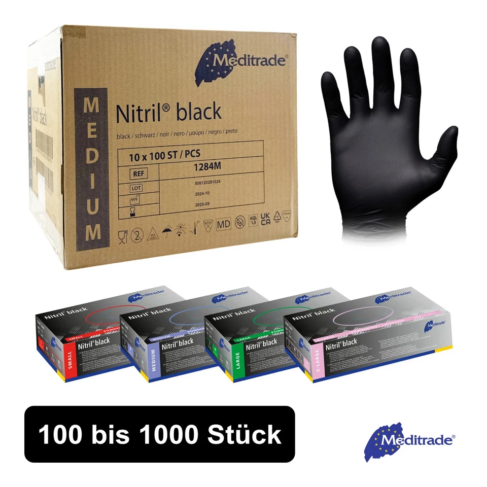 MEDITRADE GMBH Nitril Handschuhe black 100 Stück – Meditrade – puderfrei, schwarz S/M/L/XL