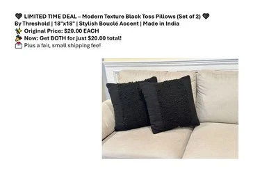 Modern Texture Black Toss Pillows–Set of 2 Threshold18"x18"Textured Boucle Accen - Image 1 of 4