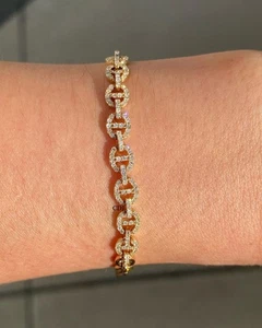 VVS Moissanite Gift 4 Him 10mm x 8" Puff link Bracelet 925 Silver Free Stud - Picture 1 of 7