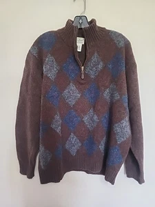 ll bean shetland wool mens 1/4 zip long slv argyle sweater sz XXL navy preppy - Picture 1 of 9